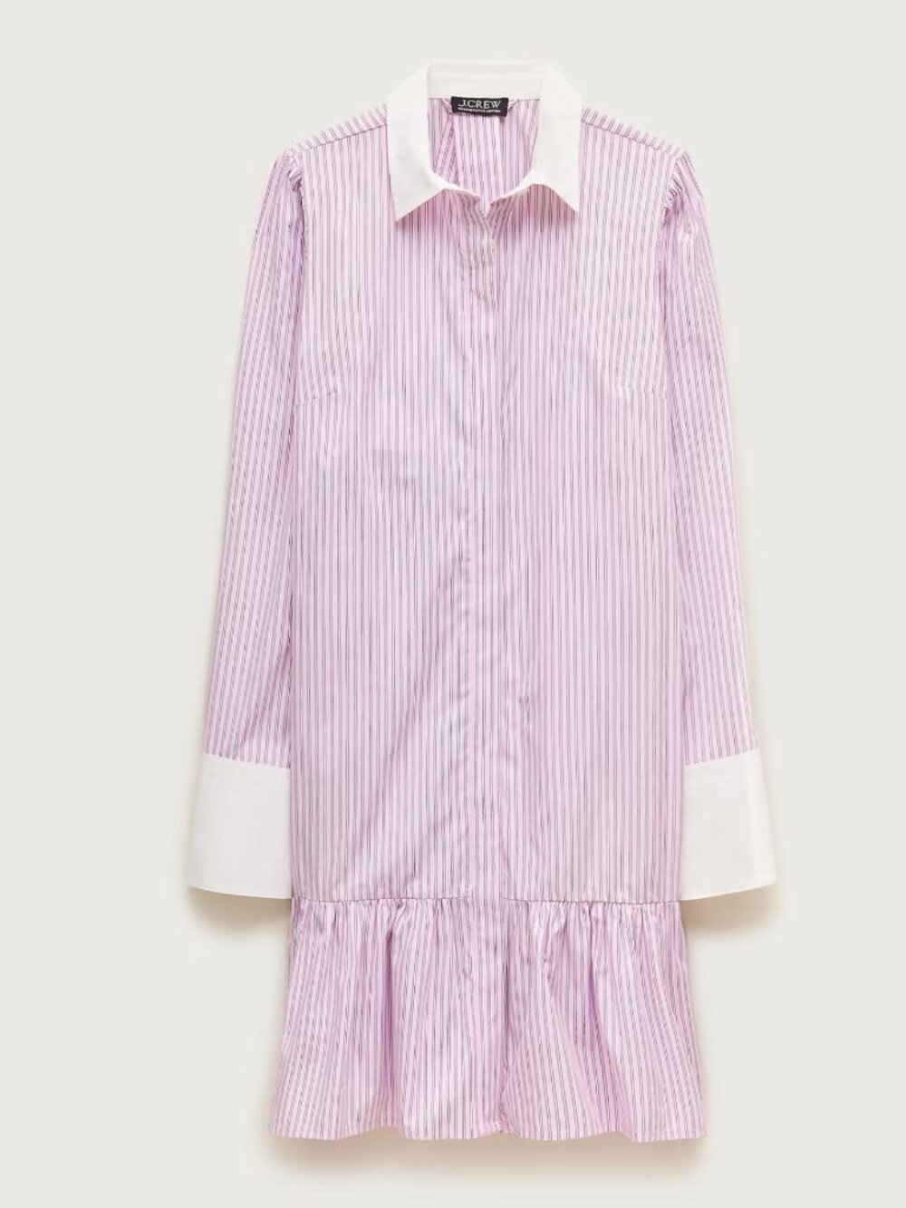 j.crew tiered shirt-dress in striped cotton poplin. size: 10. Color: pink spoonb
